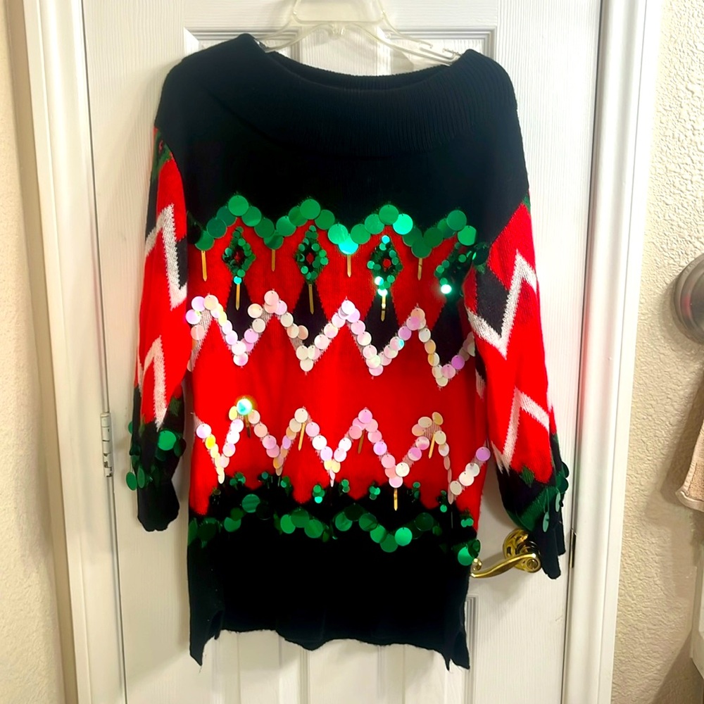 Christmas sweater with sequins Red and Black
